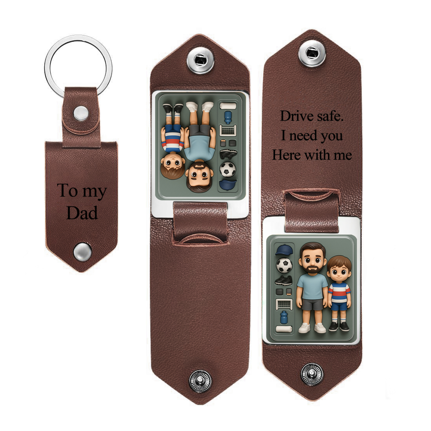 Custom Leather Dad Cartoon Poke Photo Keychain Personalized Engraved Text Commemorative Keychain Fathers Day Gifts - MyPhotoSocksAu