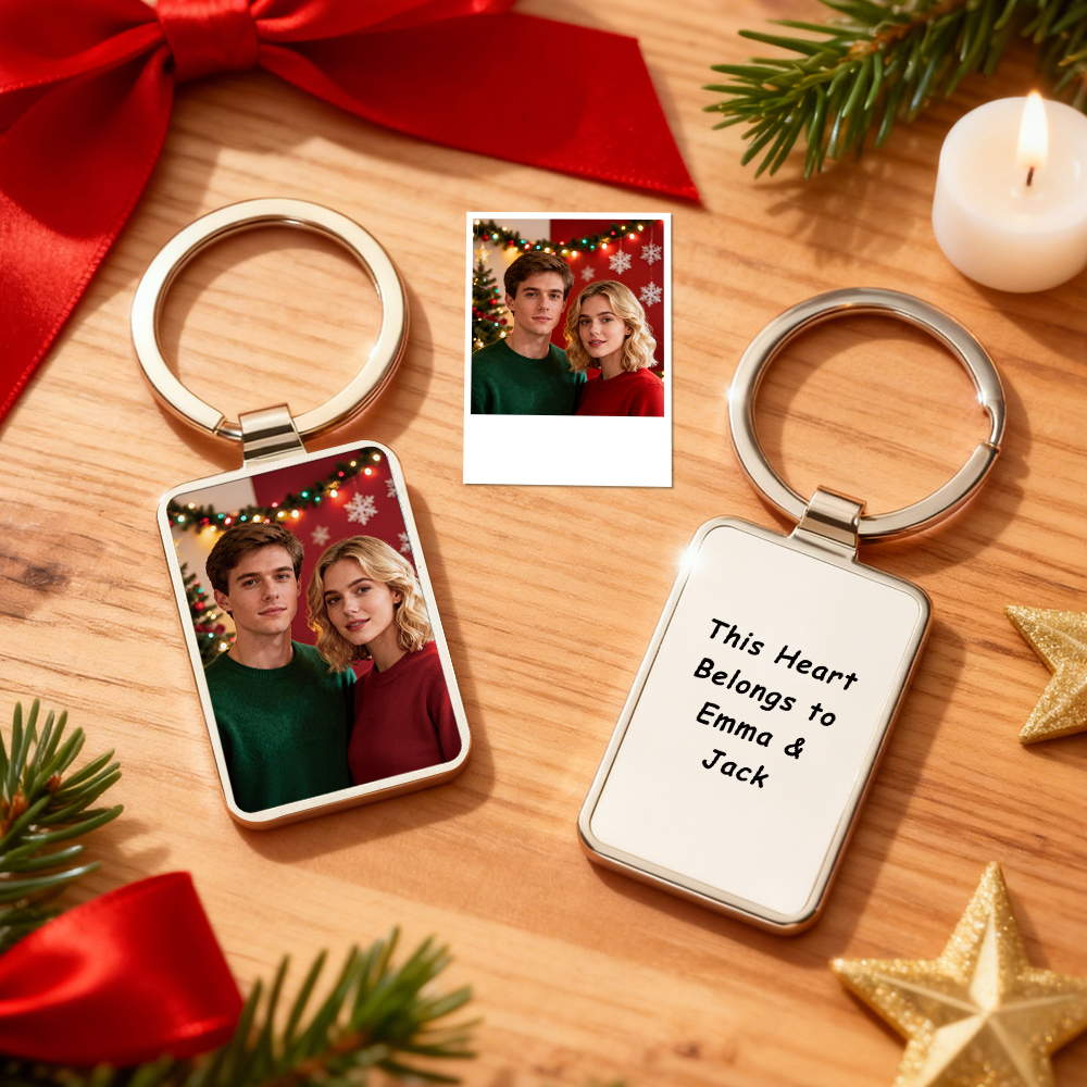 Custom Christmas Couple Photo Keyring  Personalized Gift for Him or Her Romantic Keepsake Stocking Stuffer Idea