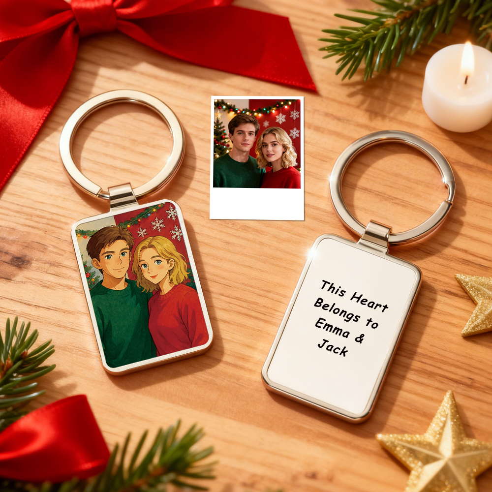 Custom Christmas Couple Photo Keyring  Personalized Gift for Him or Her Romantic Keepsake Stocking Stuffer Idea