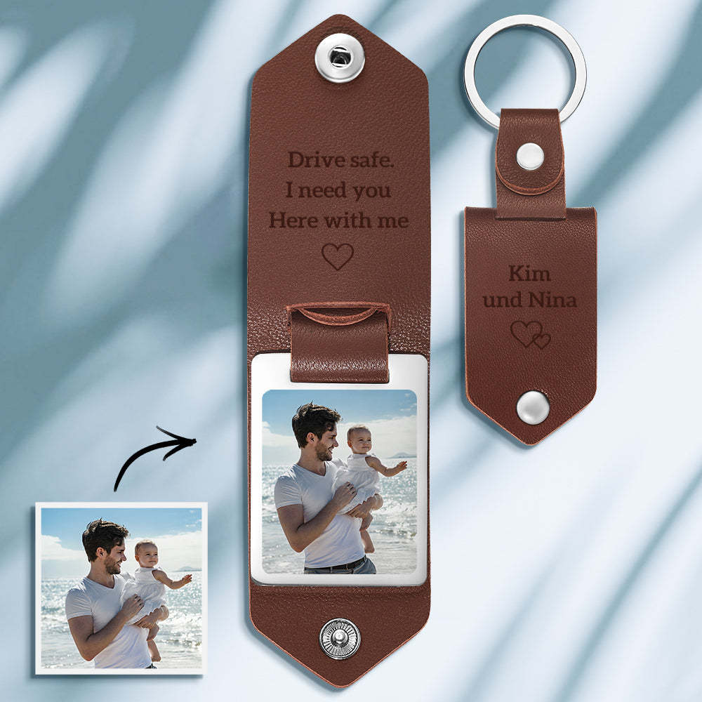 Custom Leather Photo Text Keychain Gift For Mum