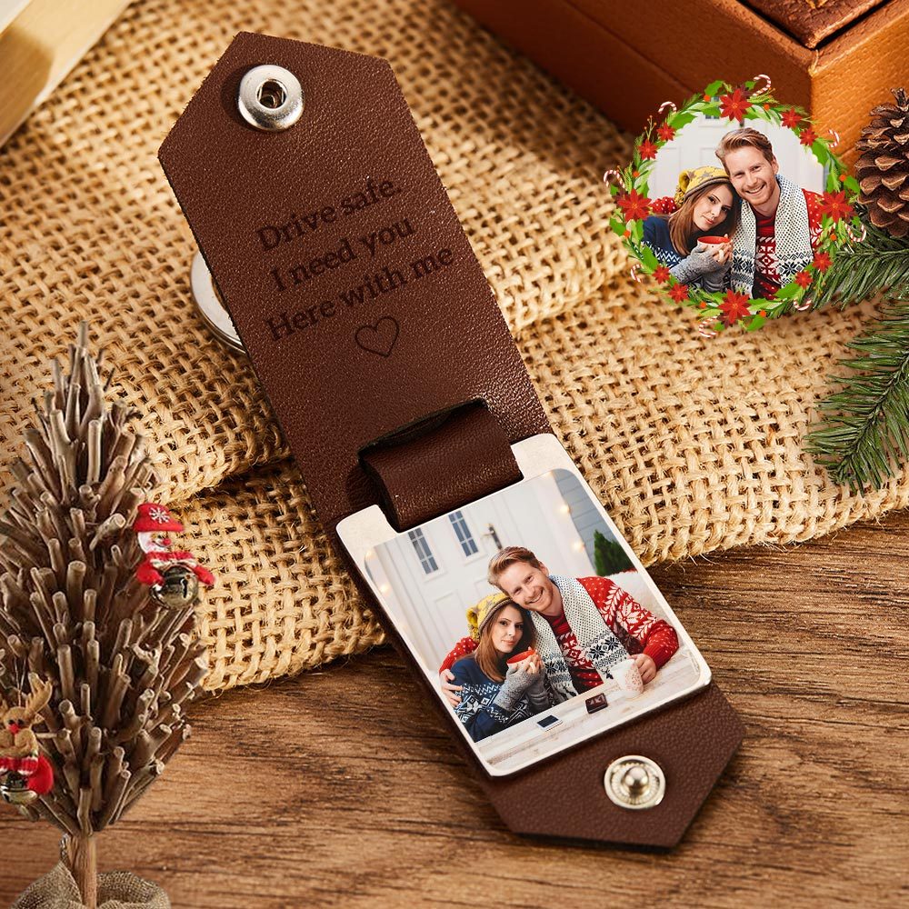 Custom Leather Photo Text Keychain Gift For Mum
