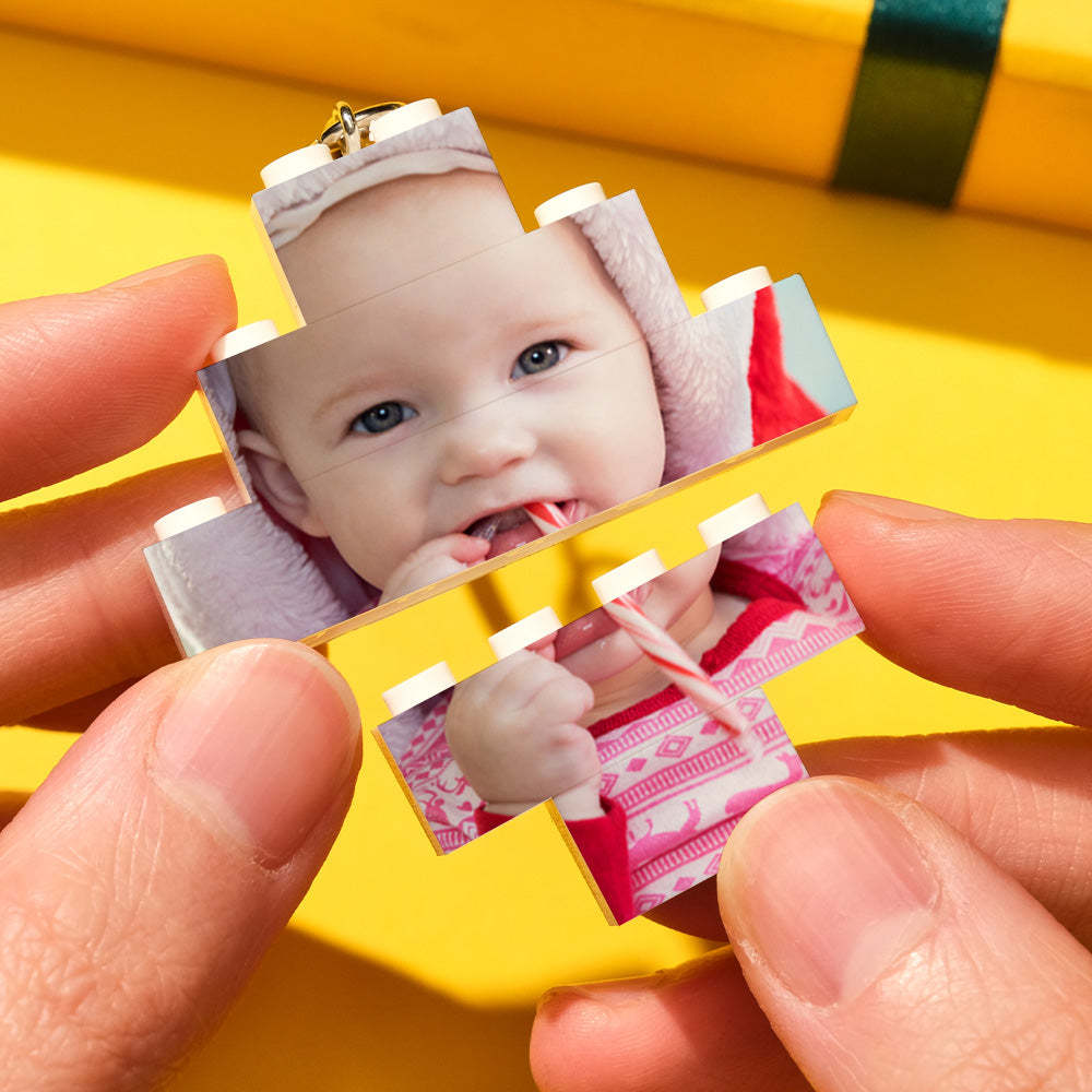 Personalised Photo Keyring Building Bricks Block Keychain Diamond Shape - SantaSocks