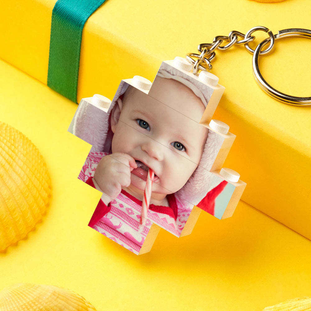 Personalised Photo Keyring Building Bricks Block Keychain Diamond Shape - SantaSocks