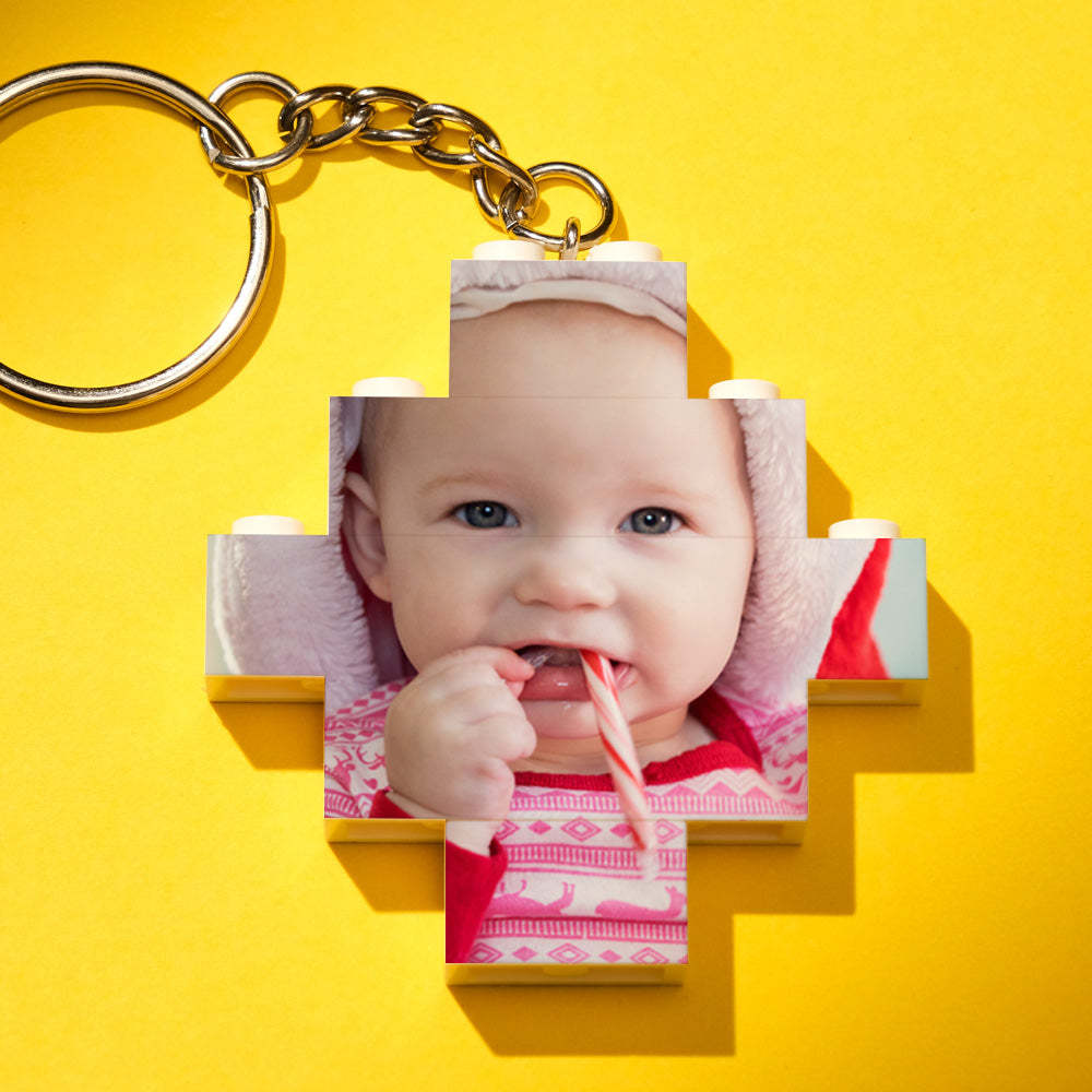 Personalised Photo Keyring Building Bricks Block Keychain Diamond Shape - SantaSocks