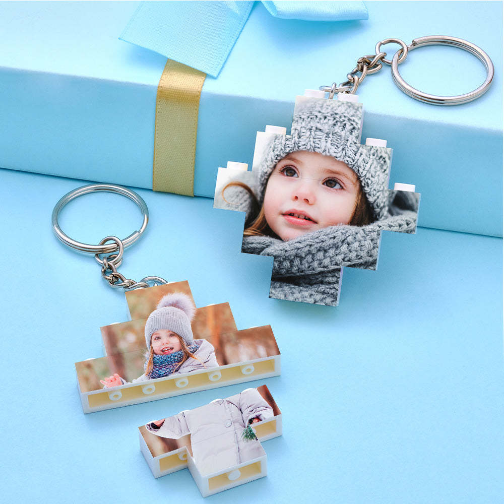 Personalised Photo Keyring Building Bricks Block Keychain Diamond Shape - SantaSocks