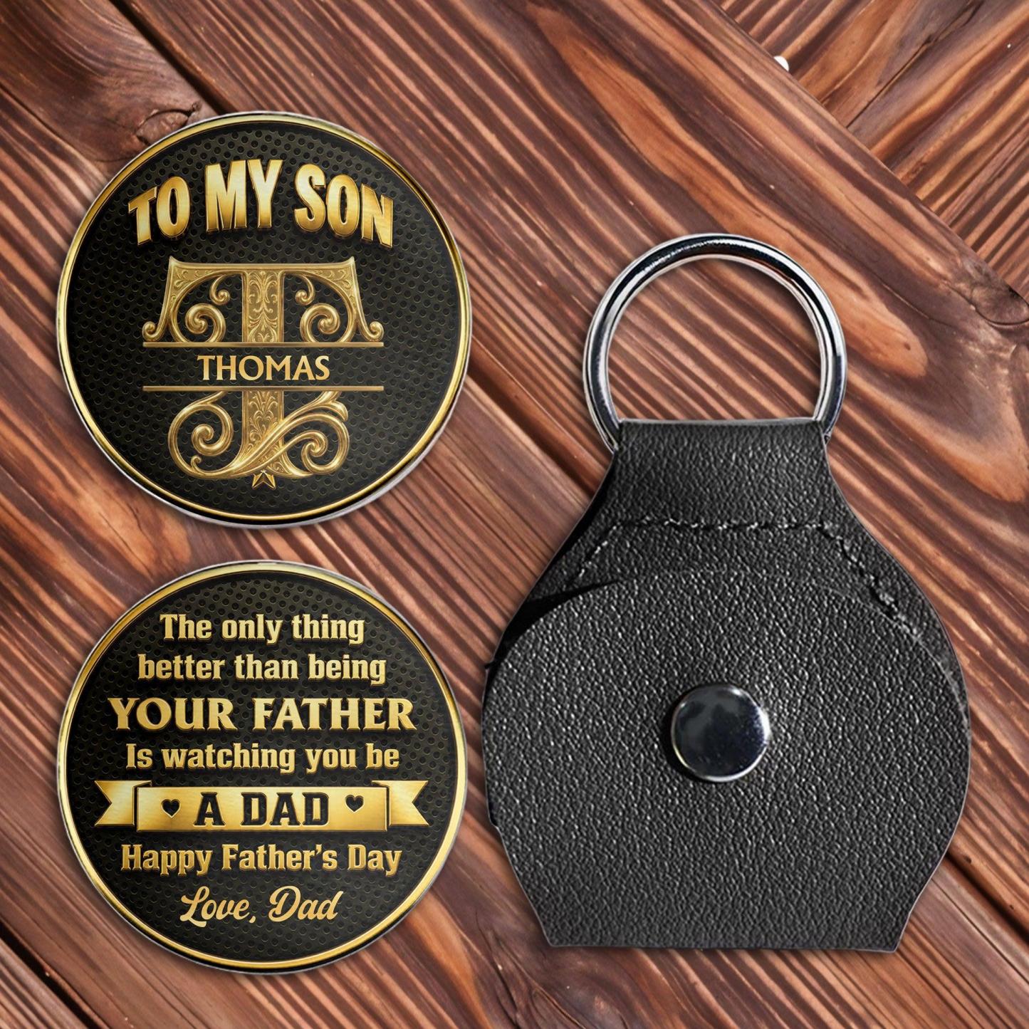 To My Son Watching You Be A Dad Monogram Initial - Personalized Custom Pocket Hug - MyPhotoSocksAu
