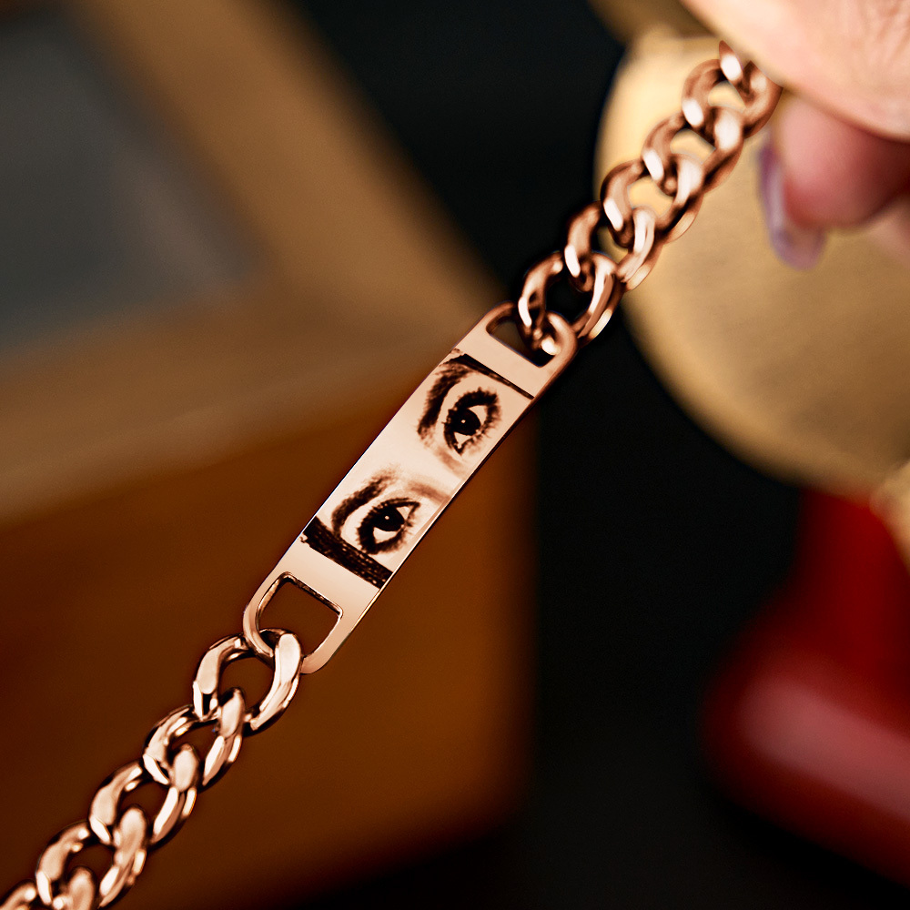 Personalized Eye Photo Bracelet for Couples - Custom Laser Engraved Stainless Steel Keepsake, Anniversary Gift - MyPhotoSocksAu
