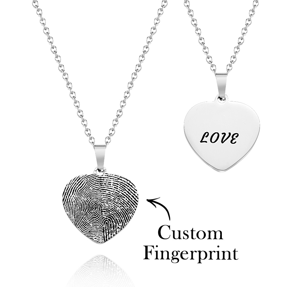 Custom Fingerprint Photo Necklace with Engraving Round Shape Custom Fingerprint Heart Jewelry 14K Gold Plated