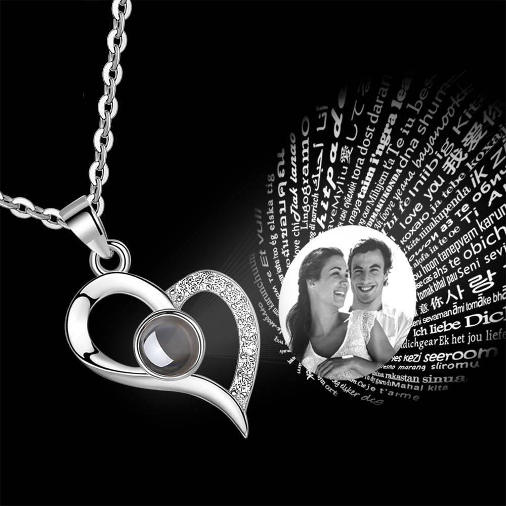 I Love You in 100 Languages Necklace Projection Photo Heart Necklace - MyPhotoSocksAu