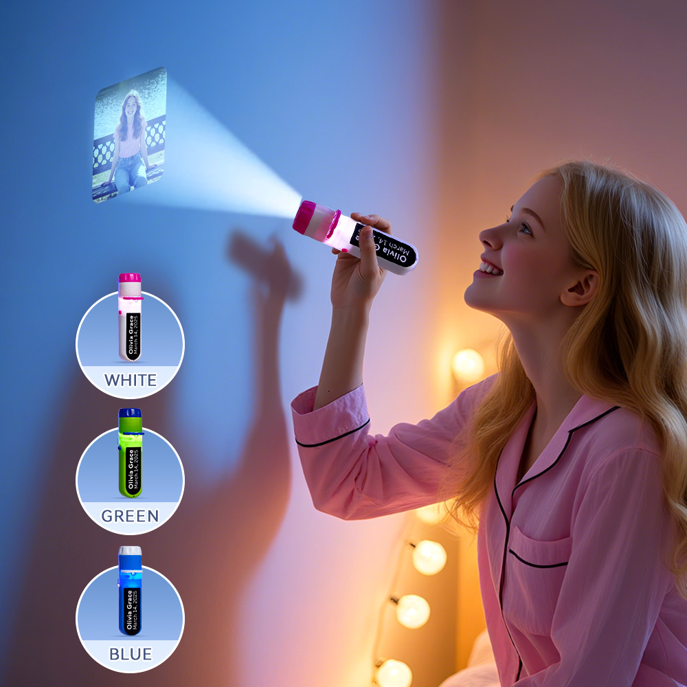 Custom Photo Flashlight Personalized Text and Photo Viewer with Your Own Photos Family Anniversary Gift - MyPhotoSocksAu