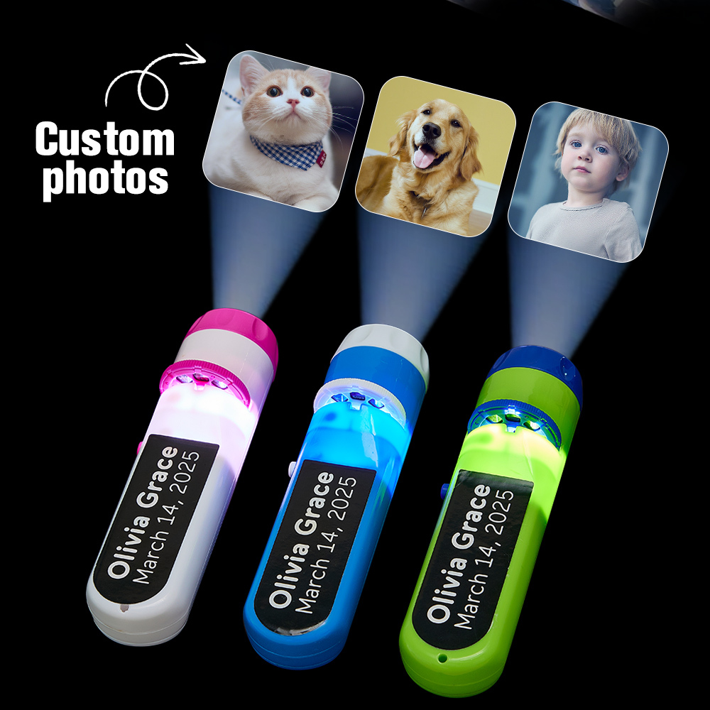 Custom Photo Flashlight Personalized Text and Photo Viewer with Your Own Photos Family Anniversary Gift - MyPhotoSocksAu