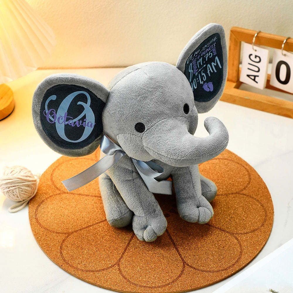 Personalized Elephant Plush Stuffed Animal Birth Announcement Gift for Baby - MyPhotoSocksAu
