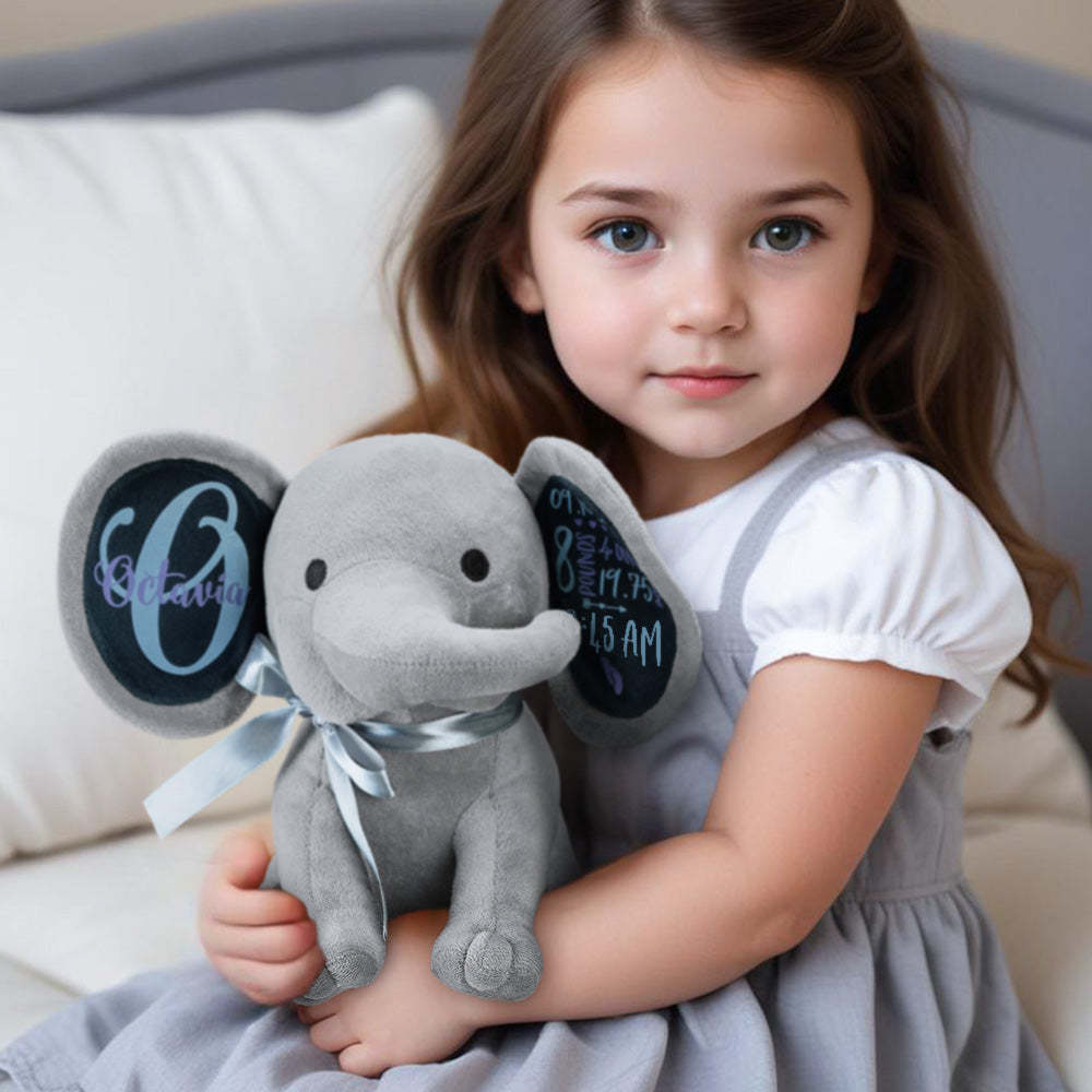 Personalized Elephant Plush Stuffed Animal Birth Announcement Gift for Baby - MyPhotoSocksAu