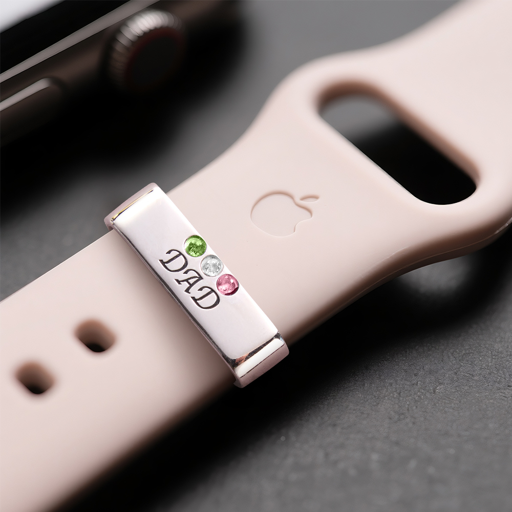 Personalized Watch Band Charm, Father's Day Gift, Birthstone Watch Bracelet with Birthstones, Custom Charm for Watch, Gift For Grandpa - MyPhotoSocksAu