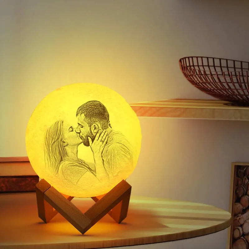Personalized 3D Photo Moon Lamp & With Your Text - Touch 2 Colors - MyPhotoSocksAu