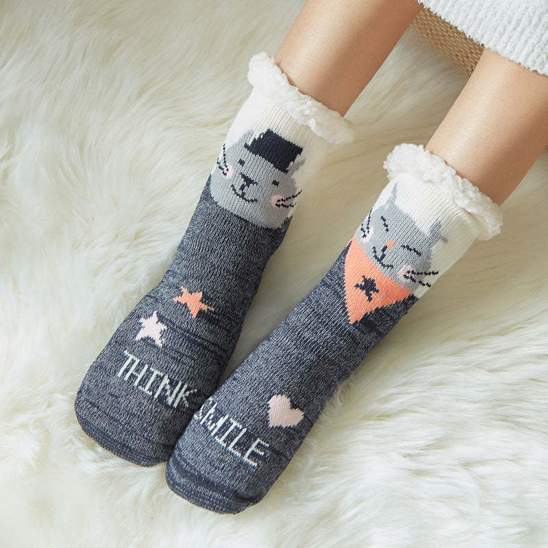 Christmas Socks Plush Coral Fleece Winter Home Floor Socks Gray Slipper Socks - Cat - My Photo Socks AU