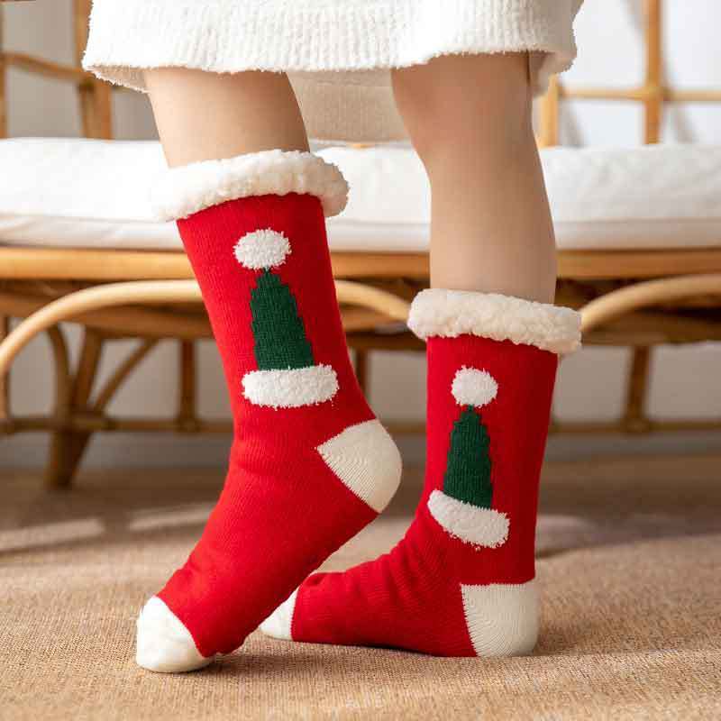 Christmas Socks Plush Coral Fleece Winter Home Floor Socks Red Slipper Socks - Santa Hat - My Photo Socks AU