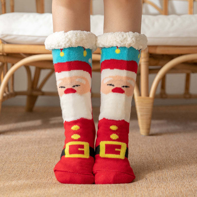 Christmas Socks Plush Coral Fleece Winter Home Floor Socks Red Slipper Socks - Belt Santa Claus - My Photo Socks AU