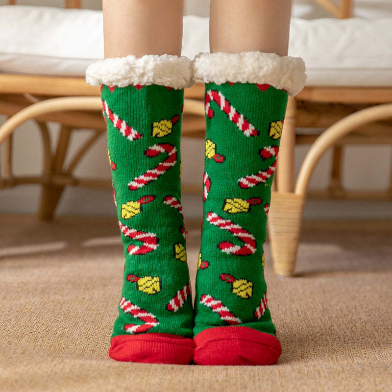 Christmas Socks Plush Coral Fleece Winter Home Floor Socks Green Slipper Socks - Bell - My Photo Socks AU