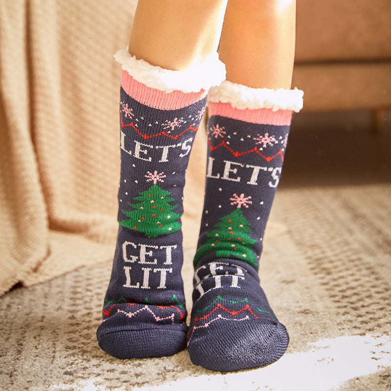 Christmas Socks Plush Coral Fleece Winter Home Floor Socks Blue Slipper Socks - Christmas Tree - My Photo Socks AU