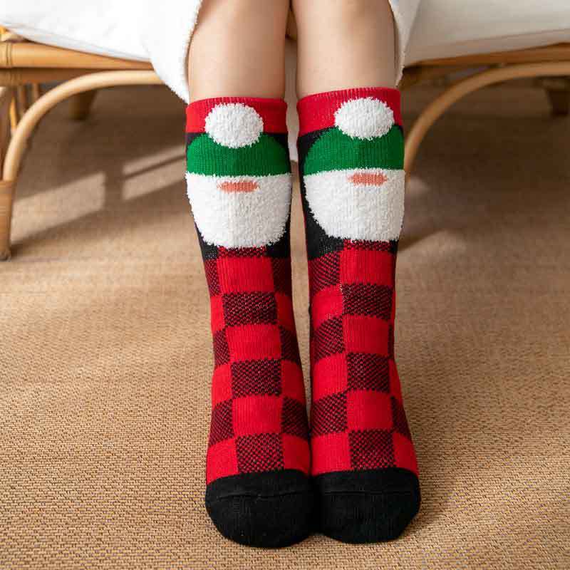 Christmas Socks Plush Coral Fleece Winter Home Floor Socks Red Plaid Slipper Socks - Santa Claus - My Photo Socks AU