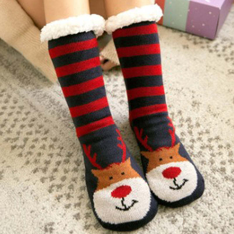 Christmas Socks Plush Coral Fleece Winter Home Floor Socks Red and Blue Slipper Socks - Elk - My Photo Socks AU