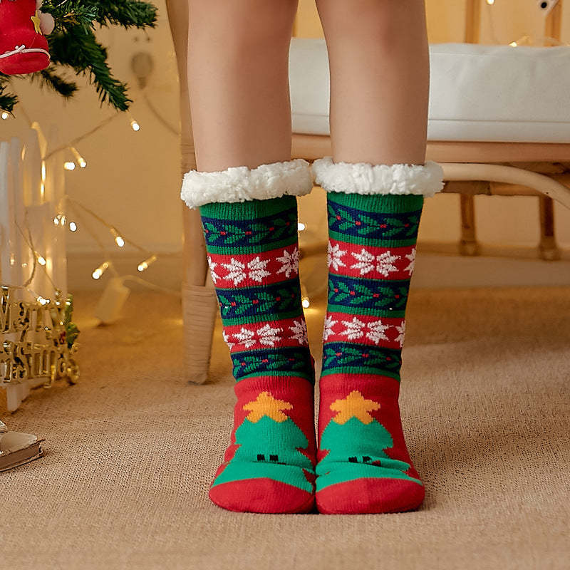 Christmas Socks Plush Coral Fleece Winter Home Floor Socks Green Slipper Socks - Christmas Tree - My Photo Socks AU
