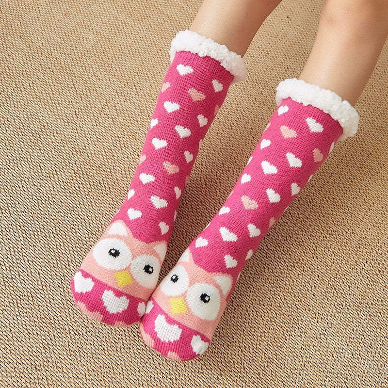 Christmas Socks Plush Coral Fleece Winter Home Floor Socks Rose Red Slipper Socks - Owl - My Photo Socks AU