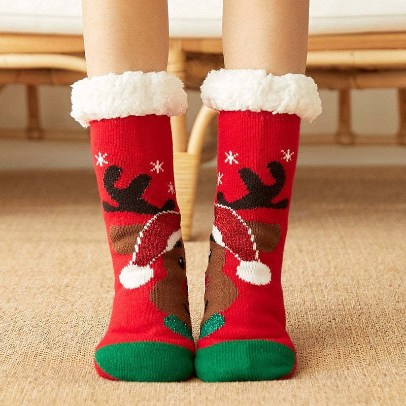Christmas Socks Plush Coral Fleece Winter Home Floor Socks Red Slipper Socks - Deer - My Photo Socks AU