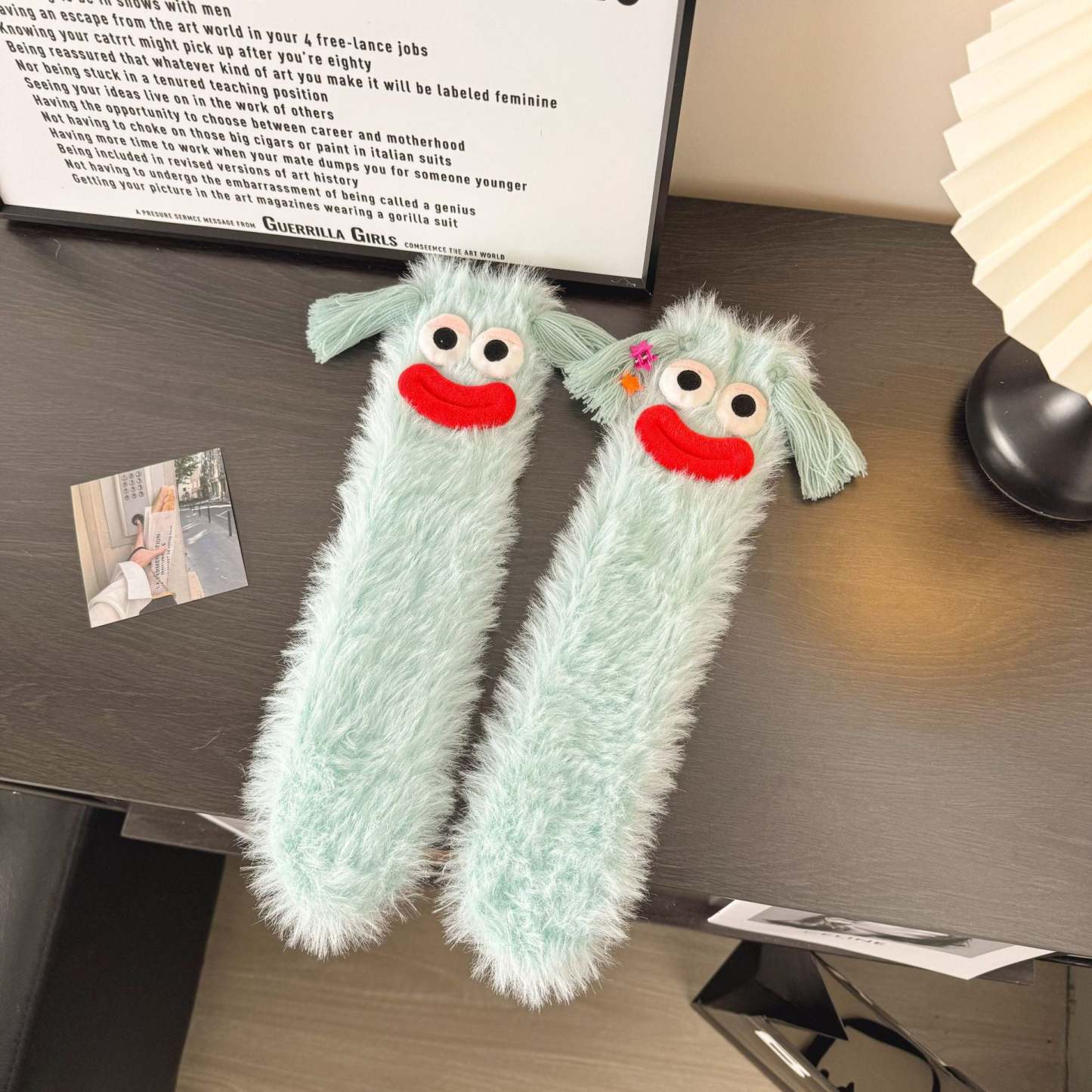 Ugly and Cute Plush Socks with Big Eyes Coral Fleece Home Winter Thickened Warm Socks - My Photo Socks AU