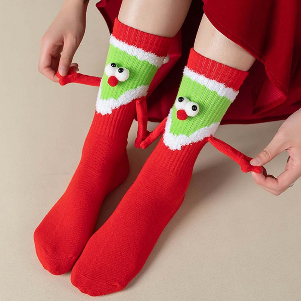 Funny Santa Claus Doll Women's Mid Tube Socks Magnetic Holding Hands Socks Christmas Gifts - My Photo Socks AU