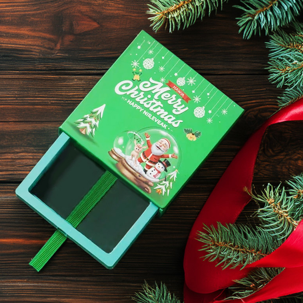 Christmas Green Box Pull-Out Box Film Storage Box Gift 9x9x2Cm - MyPhotoSocksAu