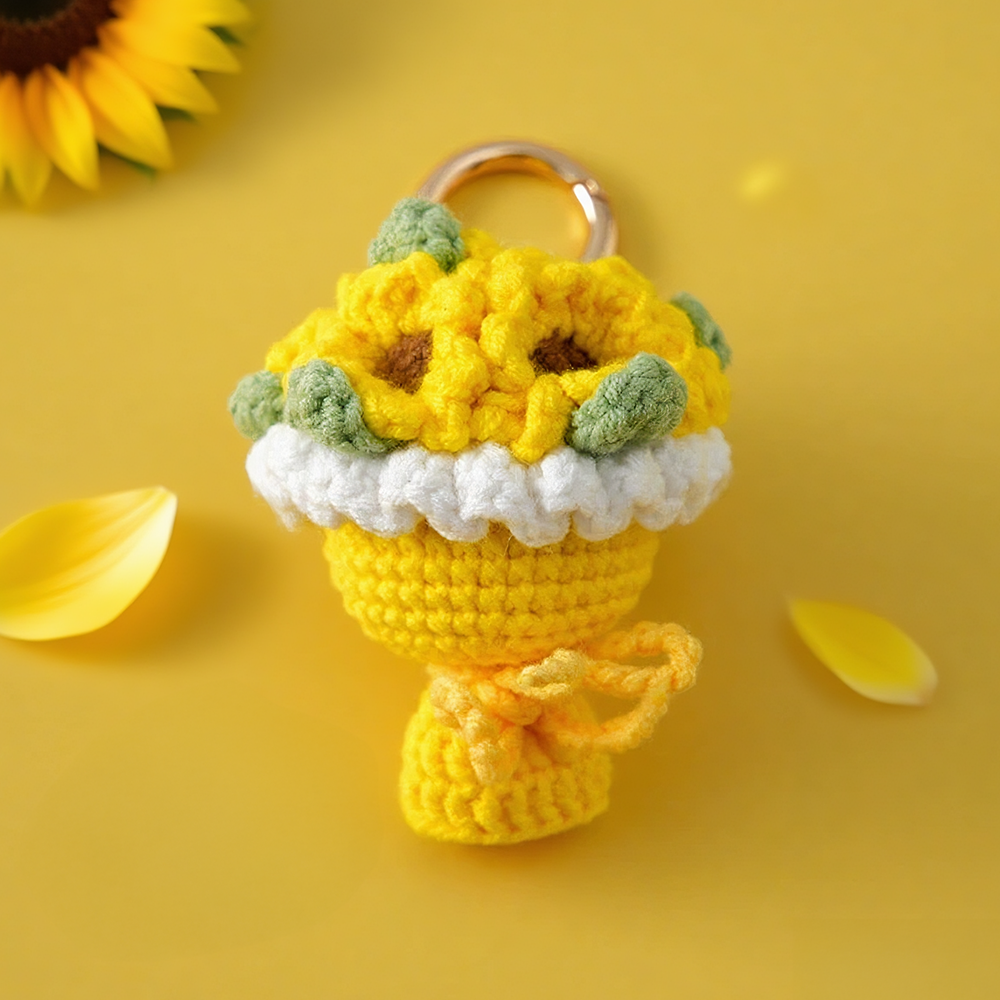 Lovely Gift Wool Knitted Bouquet Keychain Simulation Sunflower Bag Charm Pendant Graduation Gift - MyPhotoSocksAu
