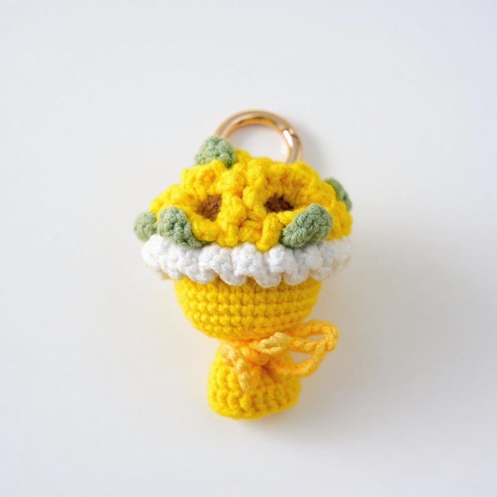 Lovely Gift Wool Knitted Bouquet Keychain Simulation Sunflower Bag Charm Pendant Graduation Gift - MyPhotoSocksAu