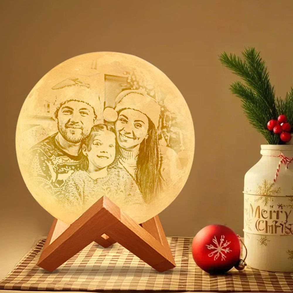 Personalized 3D Photo Moon Lamp & With Your Text - Touch 2 Colors - MyPhotoSocksAu
