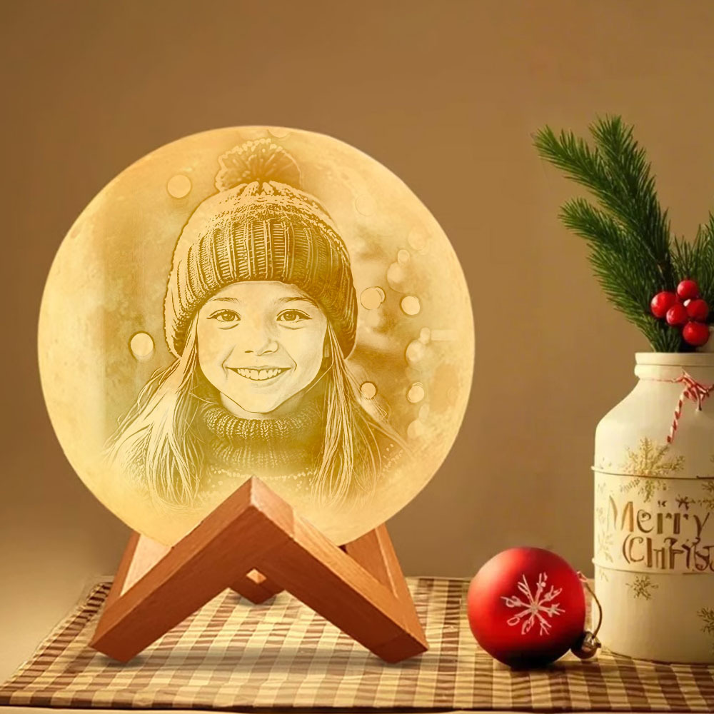 Personalized 3D Photo Moon Lamp & With Your Text - Touch 2 Colors - MyPhotoSocksAu