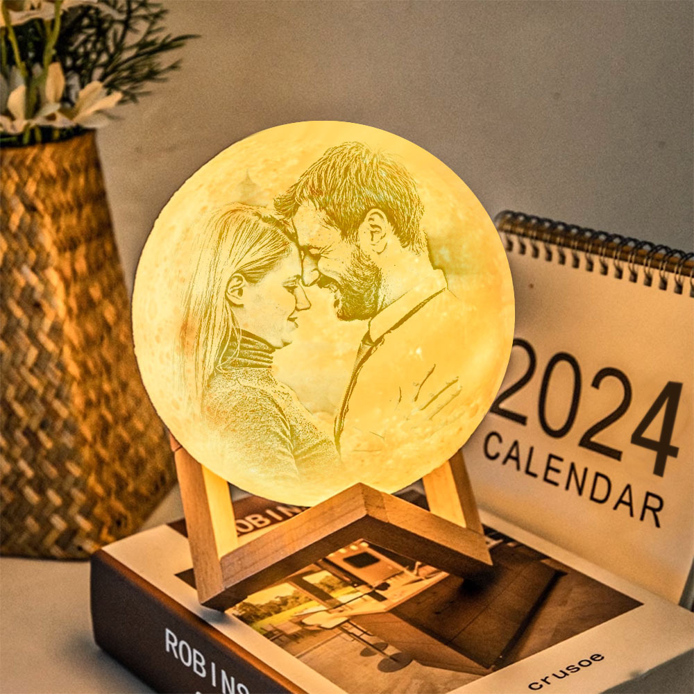 Personalized 3D Photo Moon Lamp & With Your Text - Touch 2 Colors - MyPhotoSocksAu