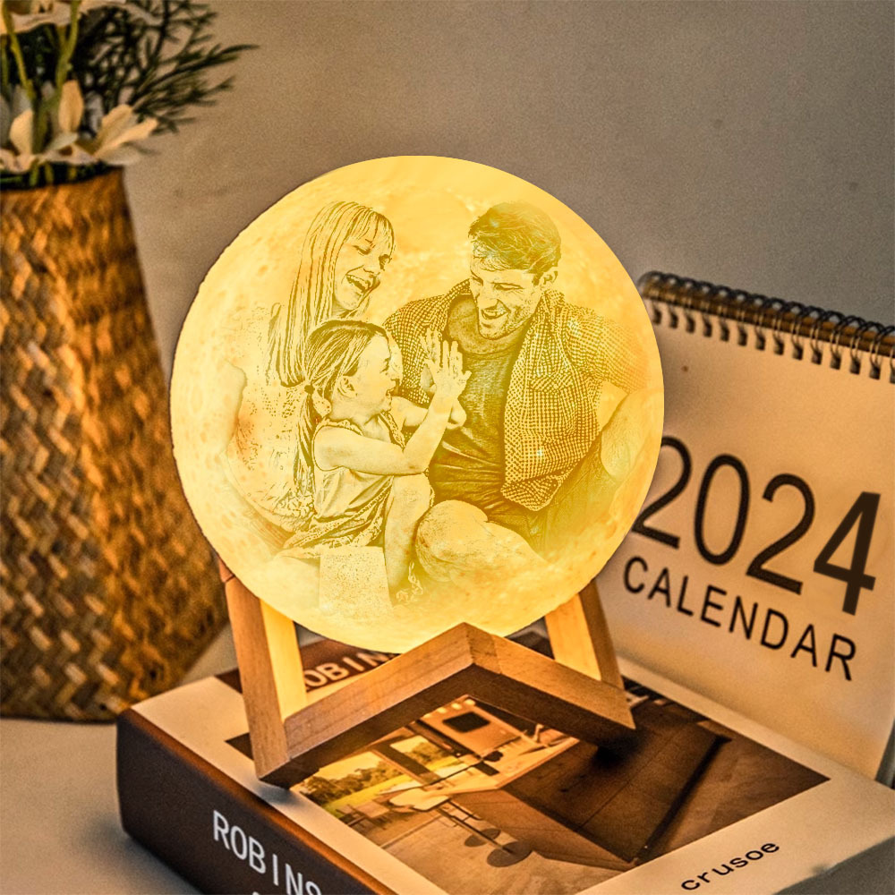 Personalized 3D Photo Moon Lamp & With Your Text - Touch 2 Colors - MyPhotoSocksAu