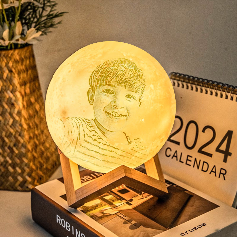 Personalized 3D Photo Moon Lamp & With Your Text - Touch 2 Colors - MyPhotoSocksAu