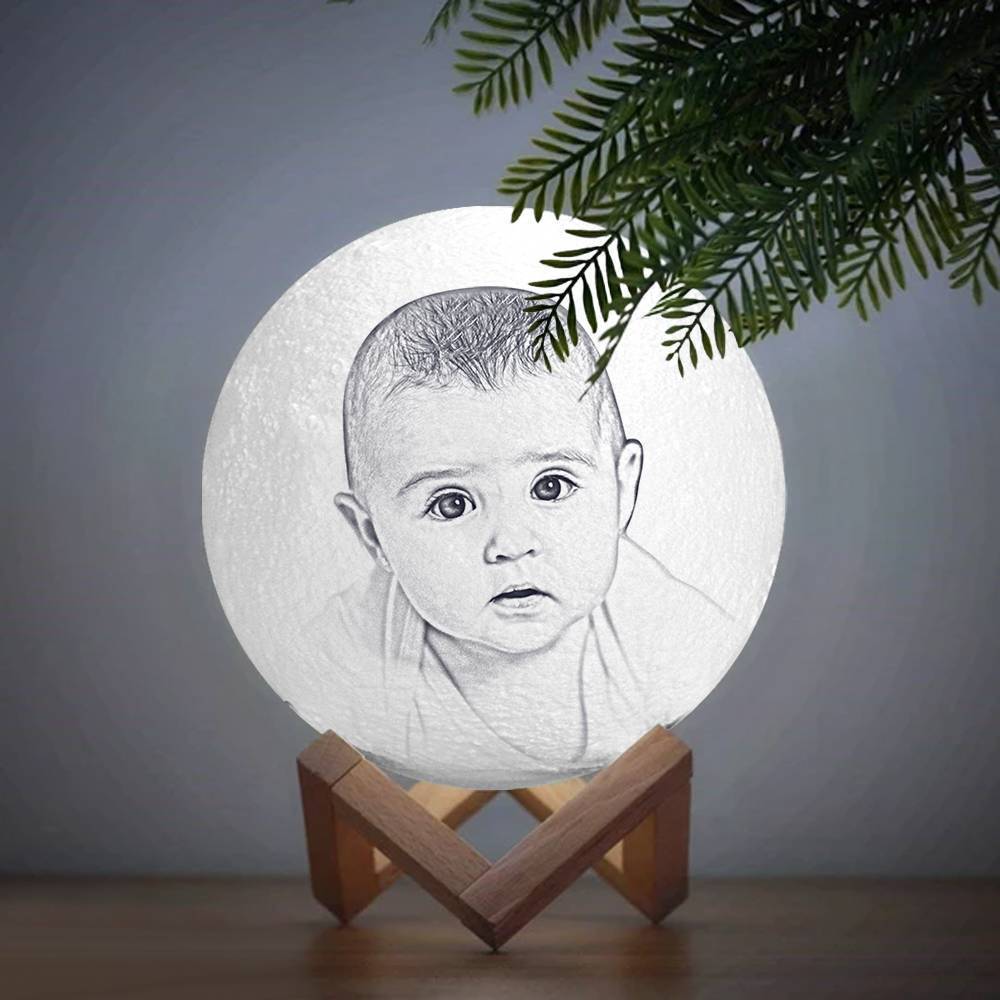 Personalised 3D Photo Moon Lamp &With Your Text- Touch 2 Colour Family - MyPhotoSocksAu