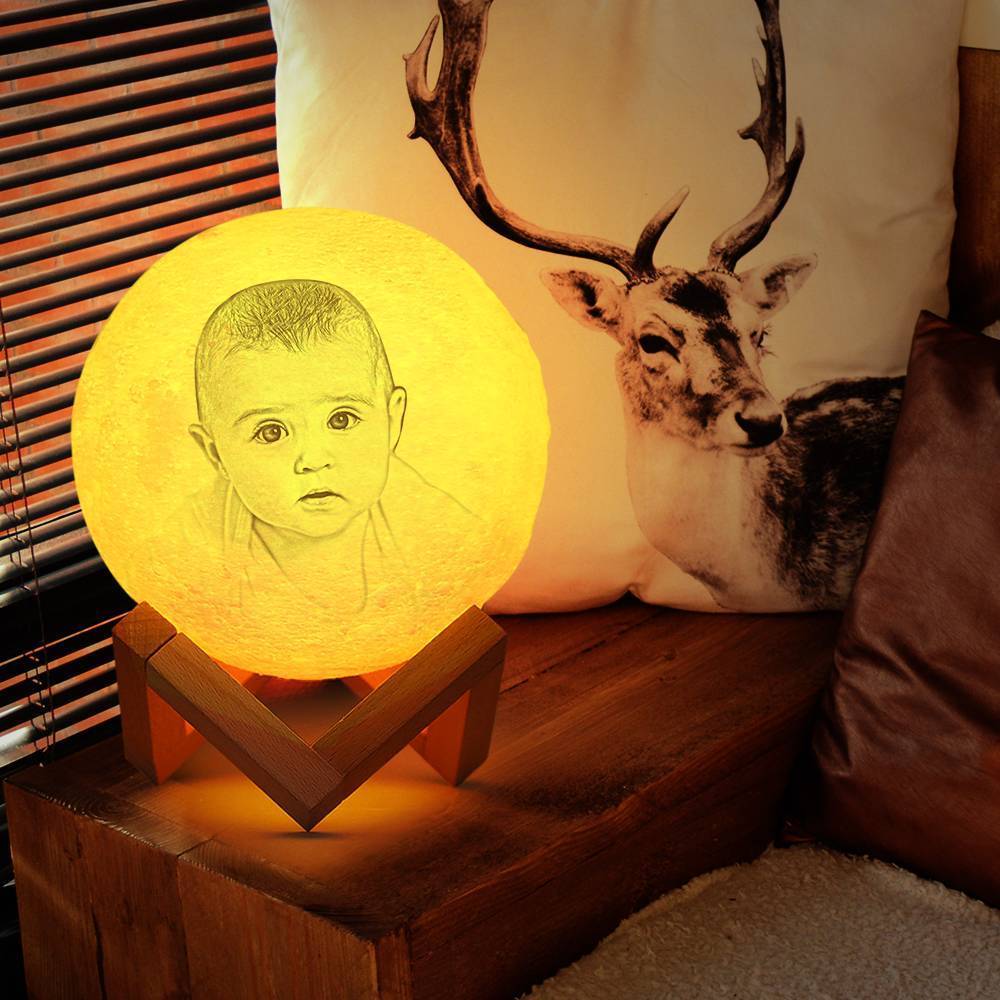 Personalised 3D Photo Moon Lamp &With Your Text- Touch 2 Colour Family - MyPhotoSocksAu
