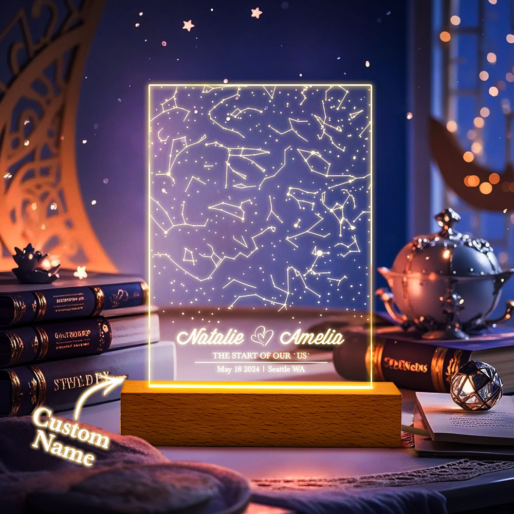 Custom Name Personalized Astrology Acrylic Led Night Light Romantic Starry Sky Memorial Light Gifts for Her - MyPhotoSocksAu