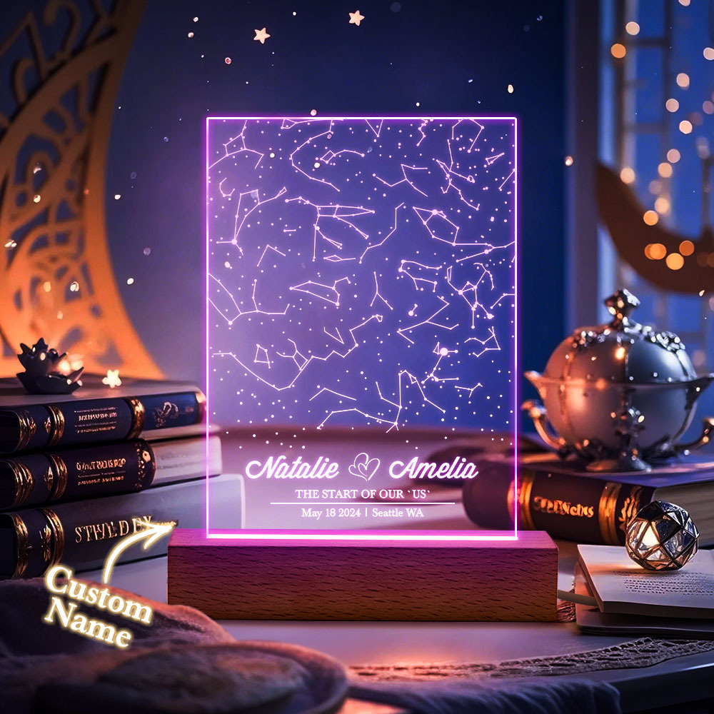 Custom Name Personalized Astrology Acrylic Led Night Light Romantic Starry Sky Memorial Light Gifts for Her - MyPhotoSocksAu