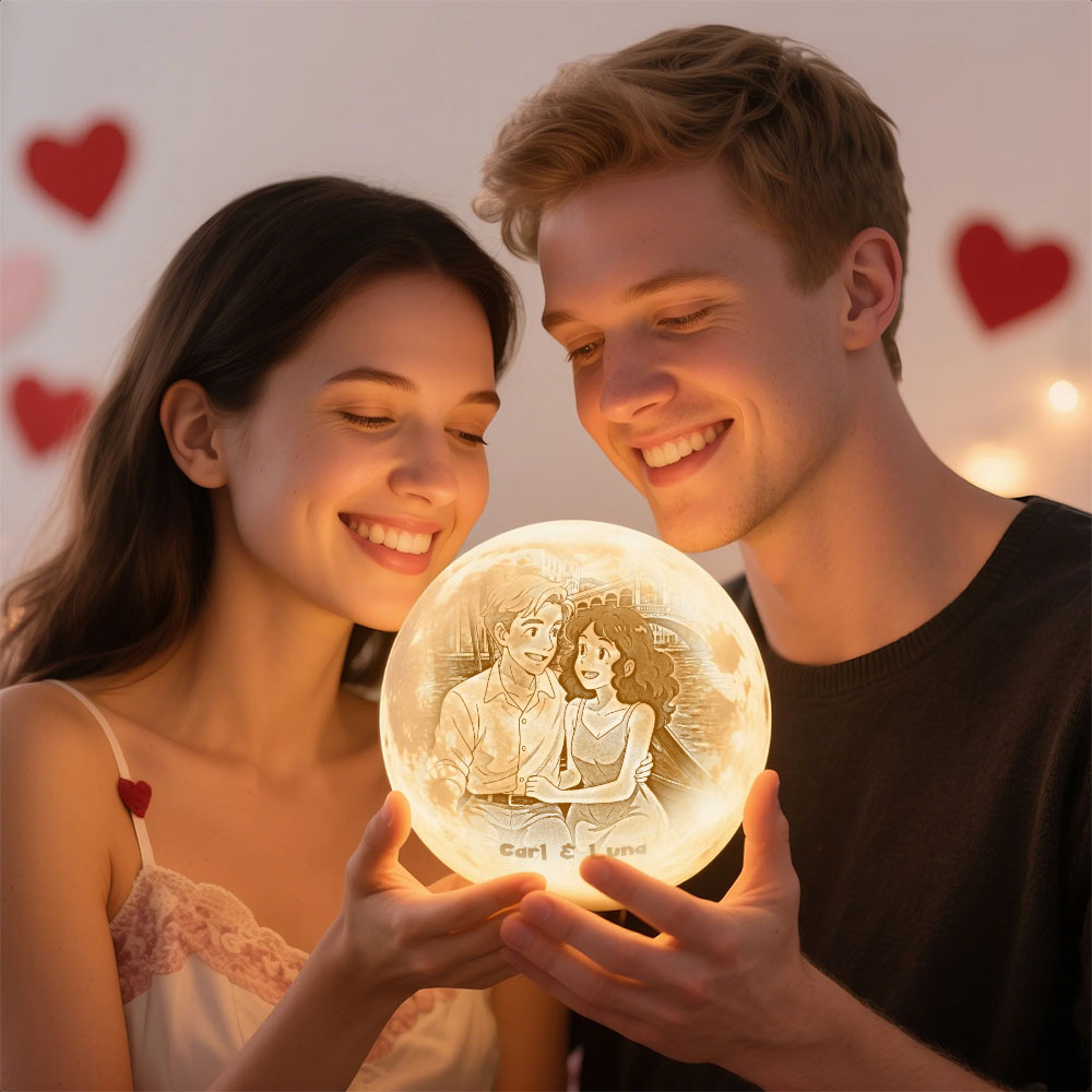 Custom 3D Photo Moon Lamp & With Your Text- Touch 3 Colour Anime Effect - MyPhotoSocksAu
