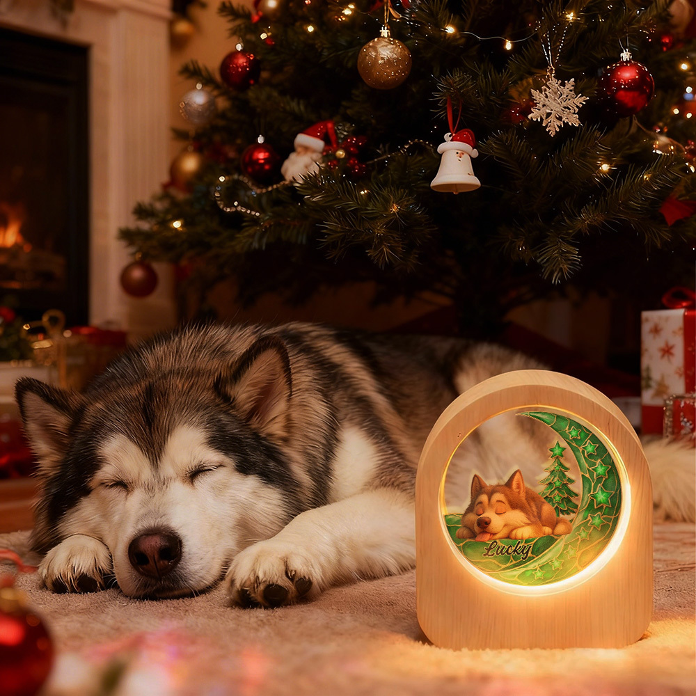 Custom Pets Photo Glass Night Light - LED Light Wooden Base, Unique Gift for Lover, Pets, Birthday - MyPhotoSocksAu
