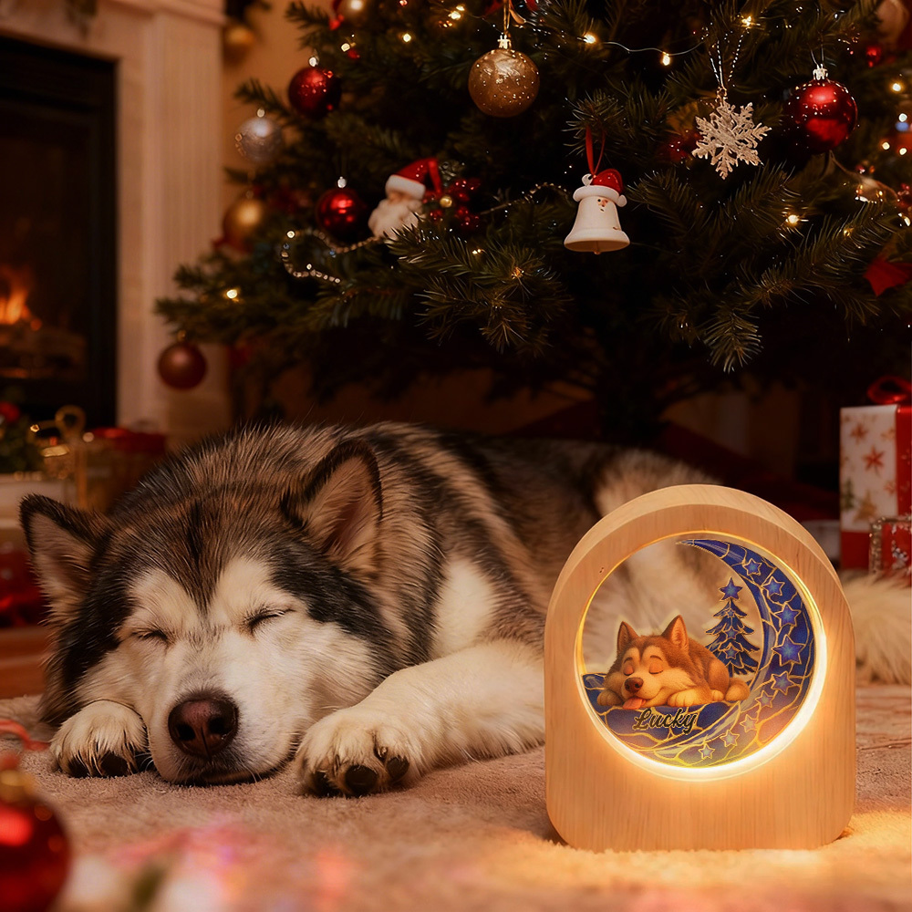 Custom Pets Photo Glass Night Light - LED Light Wooden Base, Unique Gift for Lover, Pets, Birthday - MyPhotoSocksAu