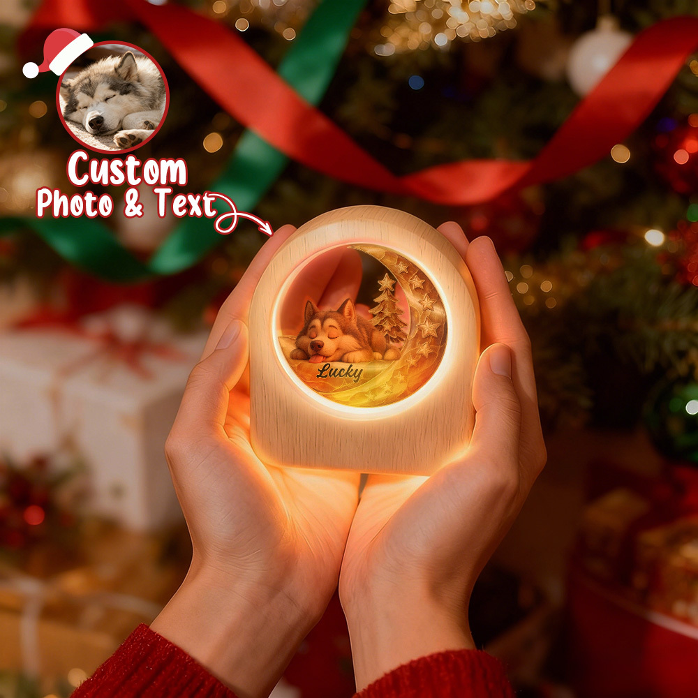 Custom Pets Photo Glass Night Light - LED Light Wooden Base, Unique Gift for Lover, Pets, Birthday - MyPhotoSocksAu