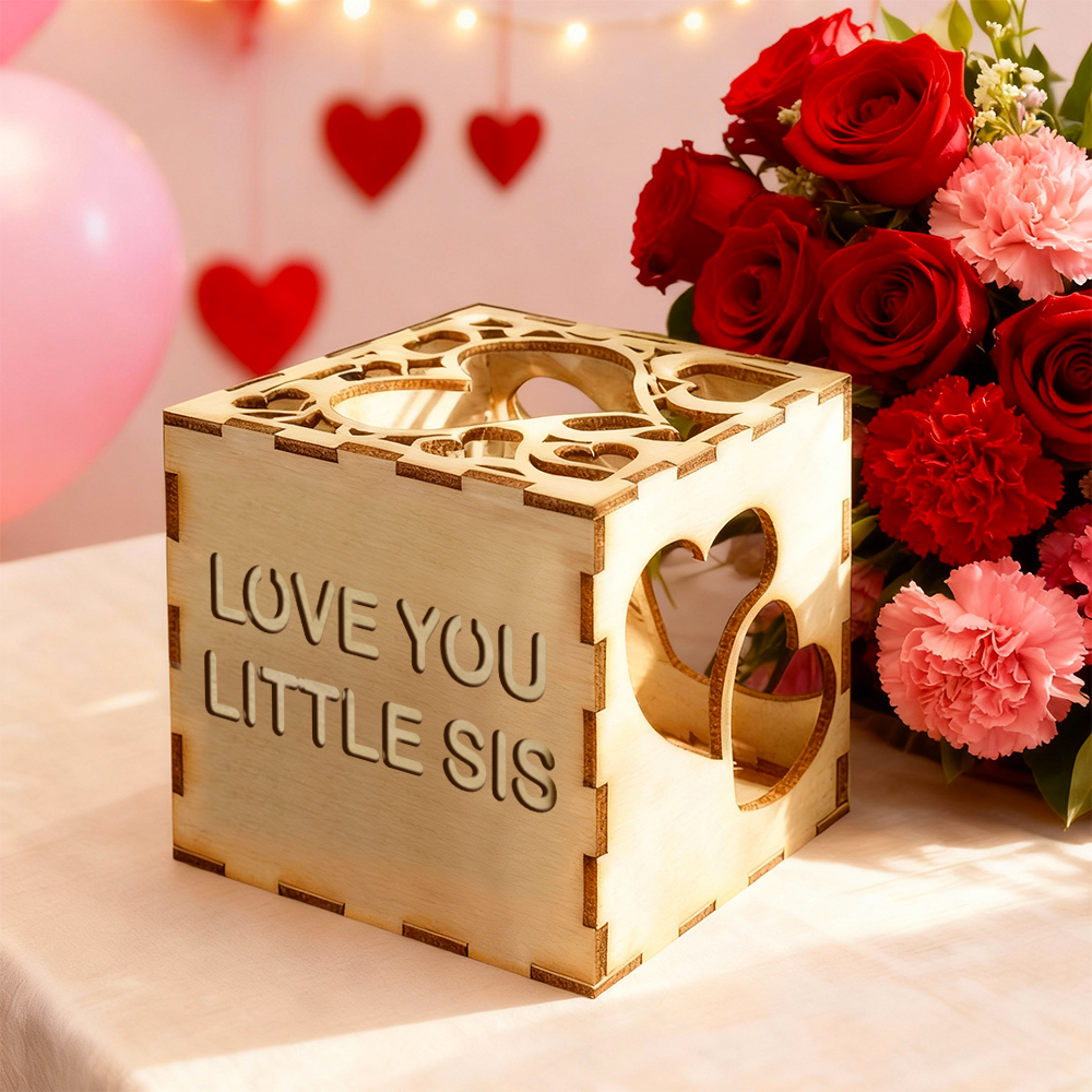 Valentine's Day Personalized Wooden Projection Night Light Cube – Custom Name, Age & Date | Heart Shadow Memory Lamp Gift for Anniversaries - MyPhotoSocksAu