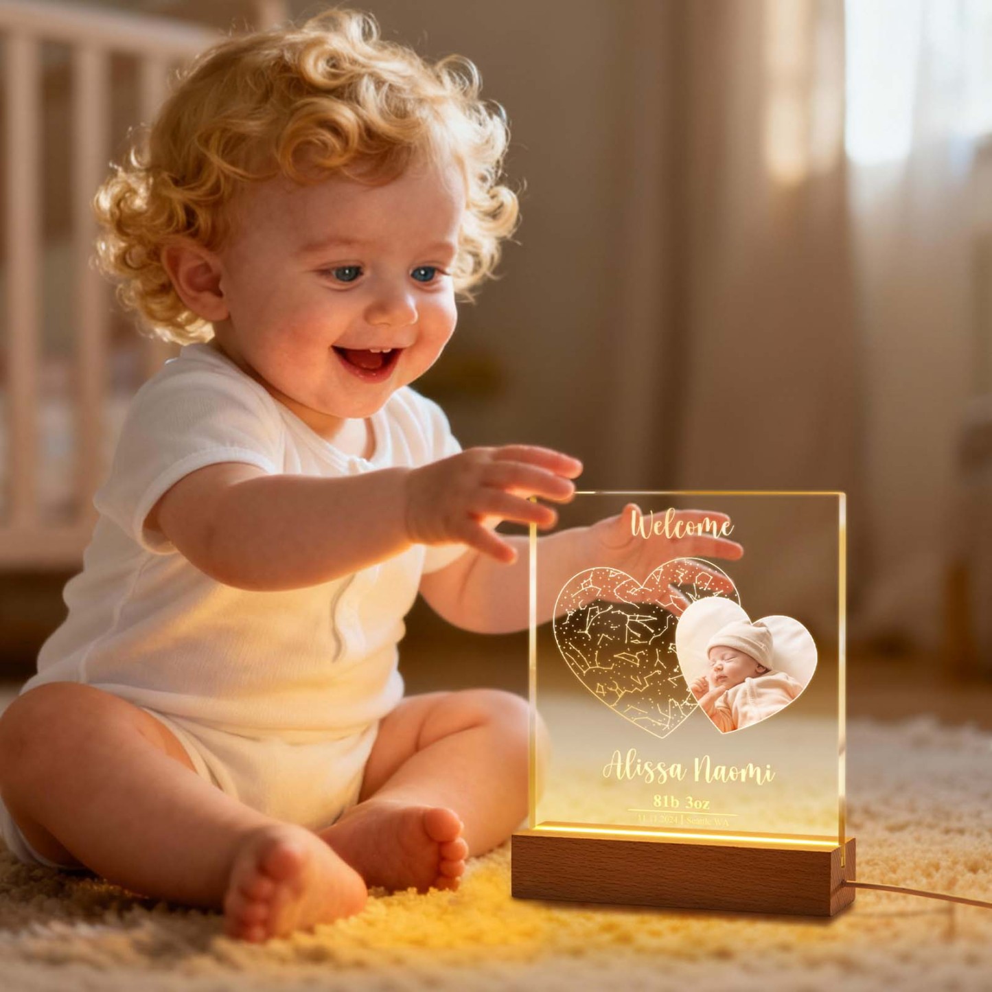 Personalized Moon & Star Map Acrylic Night Light – Custom Photo & Text Romantic Valentine's Gift - MyPhotoSocksAu