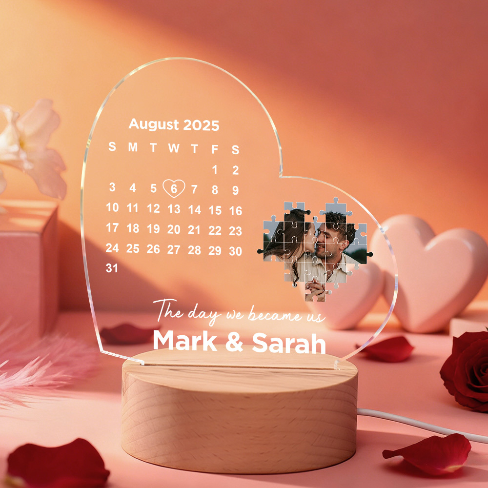 Custom Acrylic Heart Lamp for Valentine's Day - Personalized LED Night Light with Names & Anniversary Date - Romantic Desktop Decor Gift - MyPhotoSocksAu